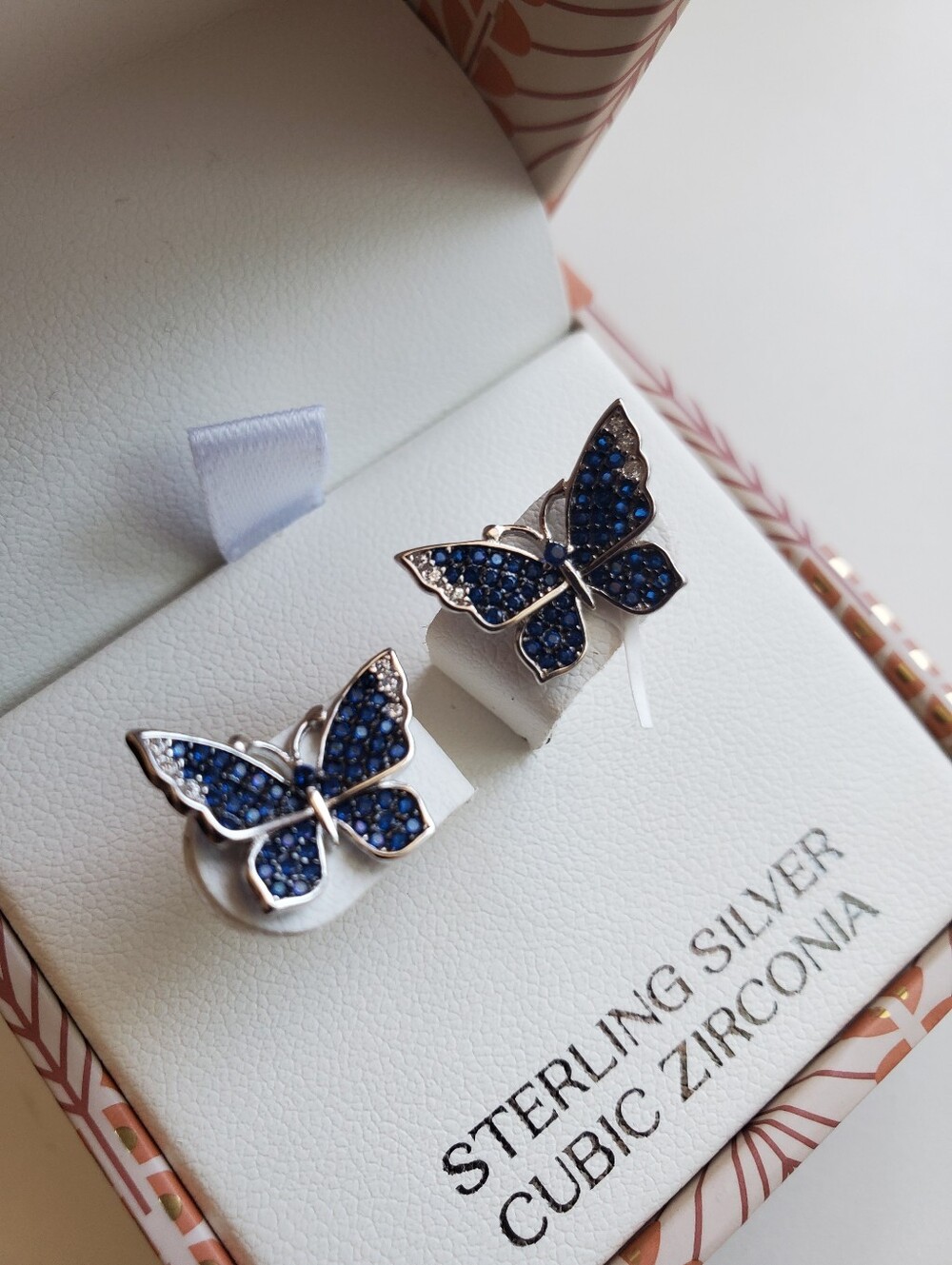 Blue Butterflies 925 Sterling Silver Pierced Earrings Boho Bridal Whismigoth